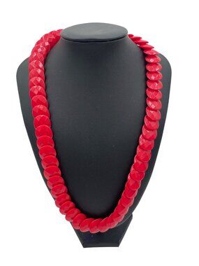 Faceted Red Beaded Necklace With Lobster Clasp - 22 Inches Long